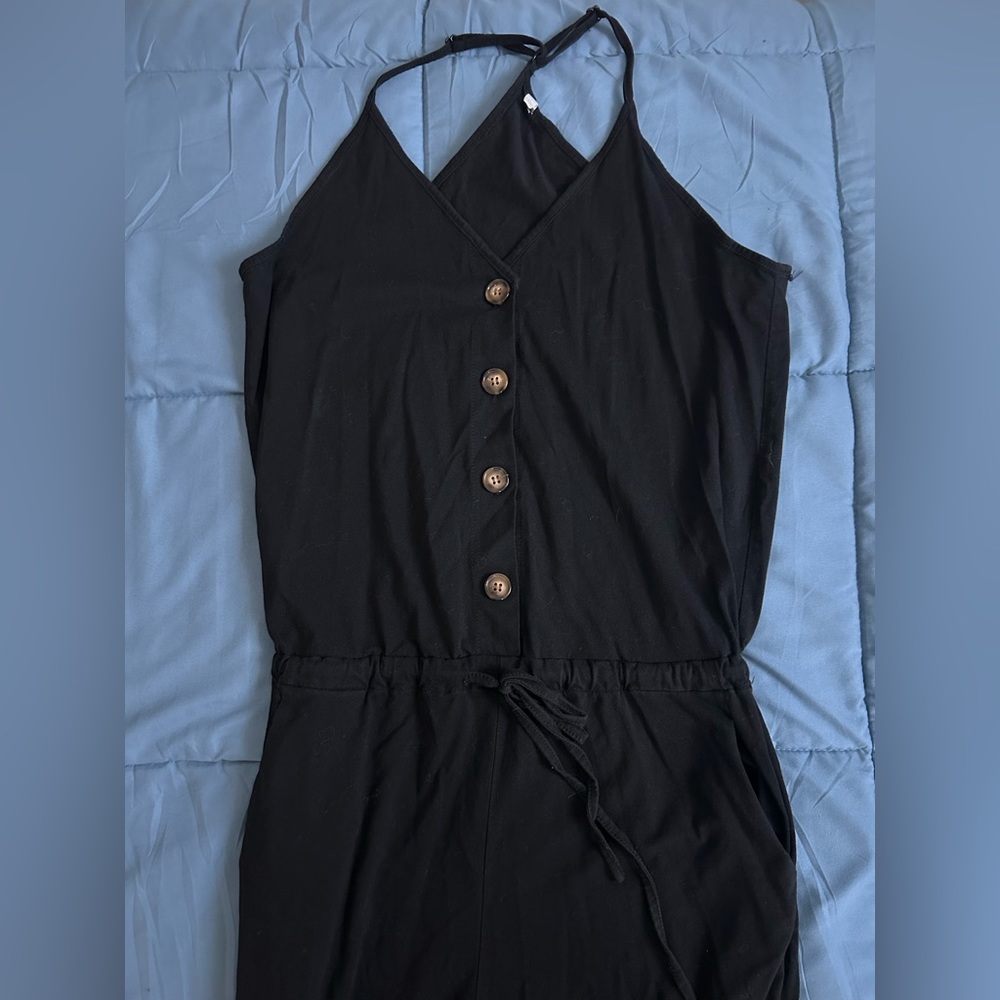 Jumpsuit wrap v neck romper, button front with pockets - Picture 4 of 4